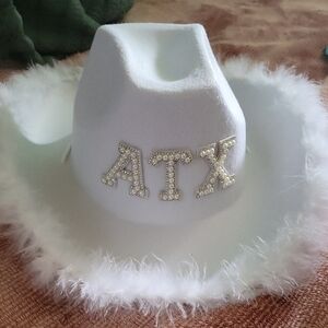 Kids White Fuzzy Cowboy Hat with Rhinestone Letters